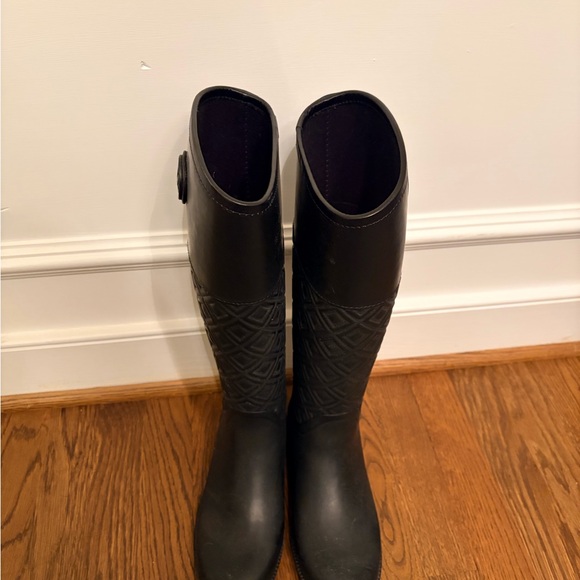 Tory Burch Black Quilted Rain Boots - Picture 2 of 8